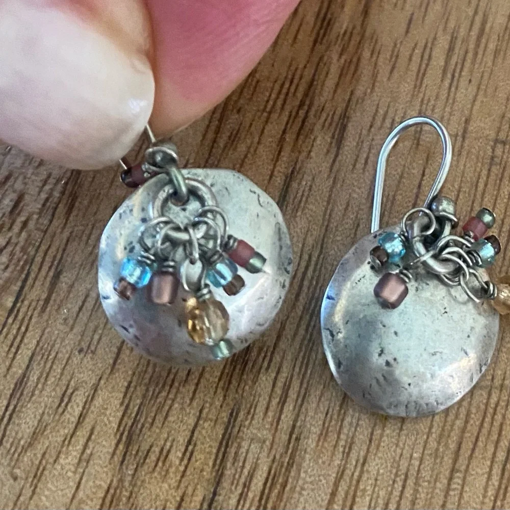 Sterling Silver Disc Earrings with Multicolor Glass Beads - Picture 1 of 3